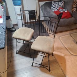 Two Swinging Bar Stools With Suede Beige Seats