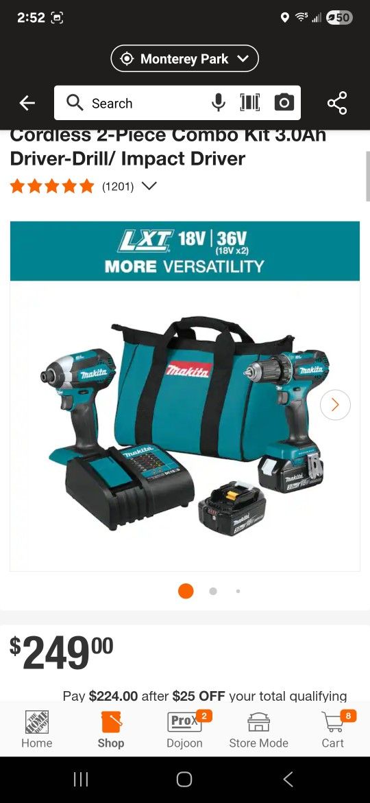 Makita
18V LXT Lithium-ion Brushless Cordless 2-Piece Combo Kit 3.0Ah Driver-Drill/ Impact Driver