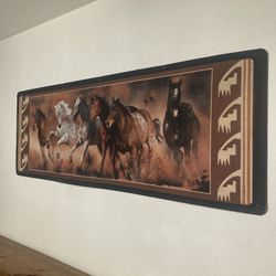 Awesome, beautiful wall hanging felt picture of horses wild west