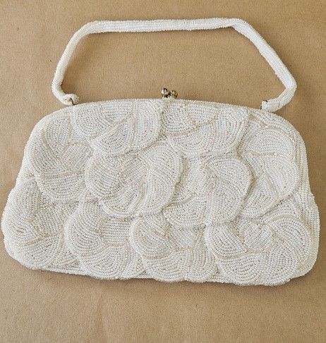 Vintage White Glass Beaded Clutch Evening Bag Purse By Richere Walborg Japan