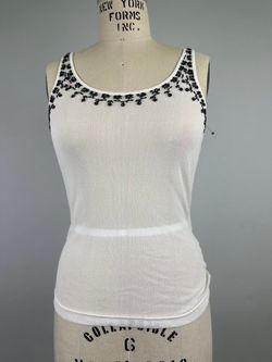 Vivienne Tam Beaded Neckline Sheer Knit Tank Top Cream Black Small