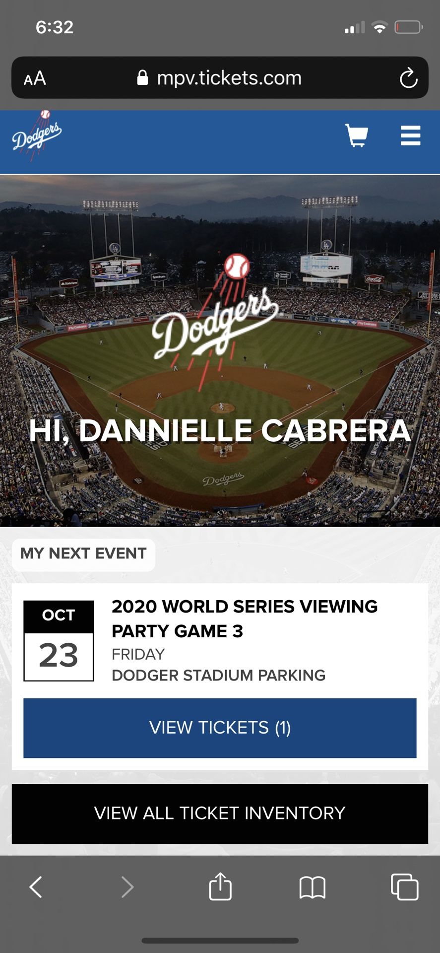 Ticket for Game 3 Dodger Viewing party