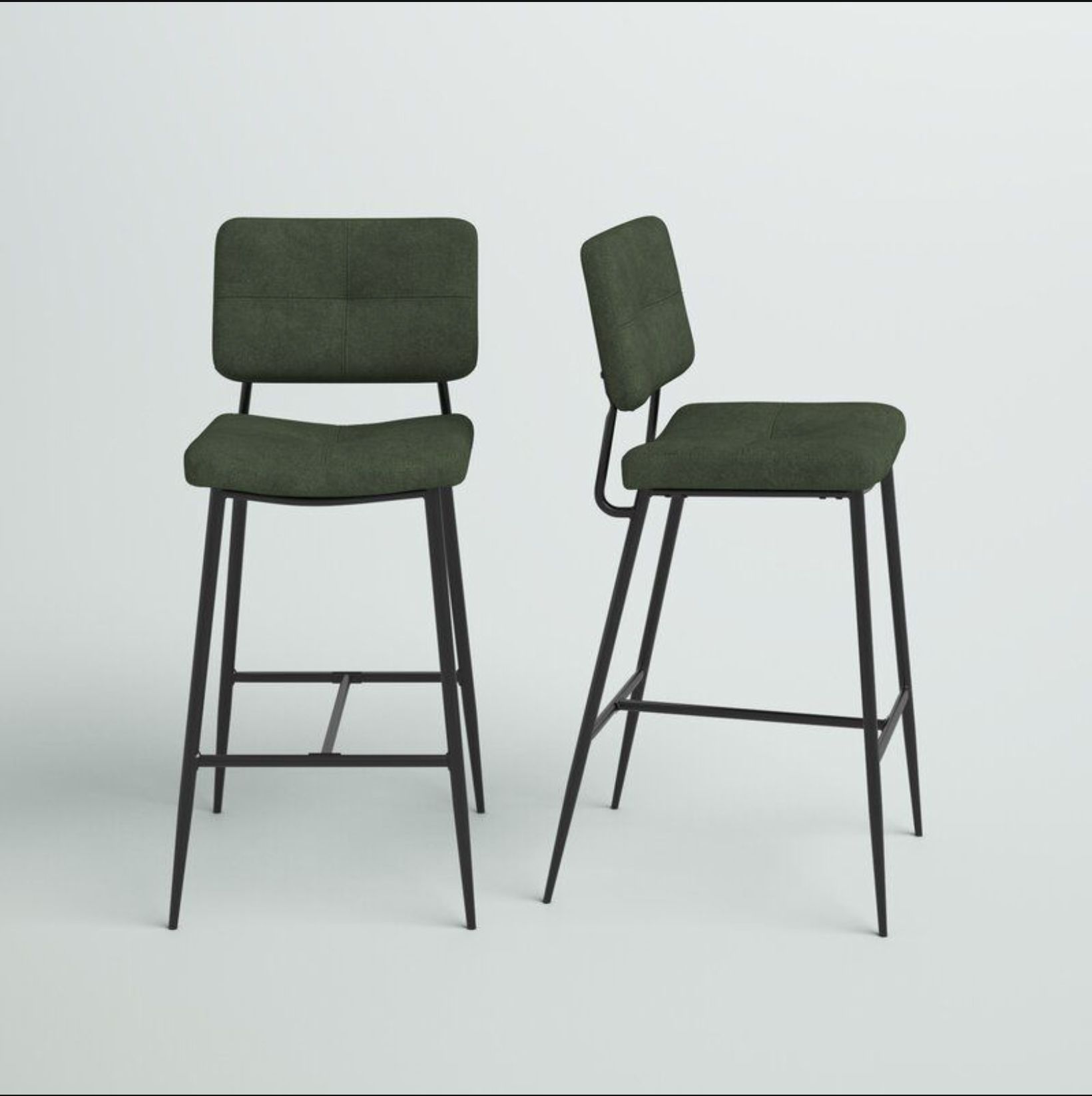 Two Forest Green Bar Stools 29” Height