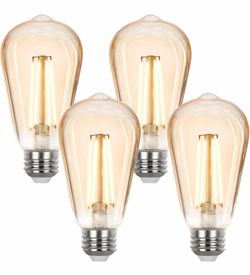 LED Edison Bulbs 40 watt Equivalent, E26 Light Bulb Dimmable, Soft White 2700K, Amber Glass ST58 Vintage LED Bulbs, 90+ CRI, 4.5W 400LM, E26 Base, 4 P