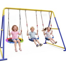 Swing Set for Backyard 3-in-1, 600lbs with 1 Saucer and 2 Belt Swing