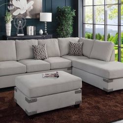 Brand New Light Grey Sectional Sofa w Ottoman 
