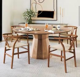 Set Of 4 Gagner 20 in. Brown Wishbone Dining Chair Solid Wood Kitchen Chair with Handcrafted Woven Seat