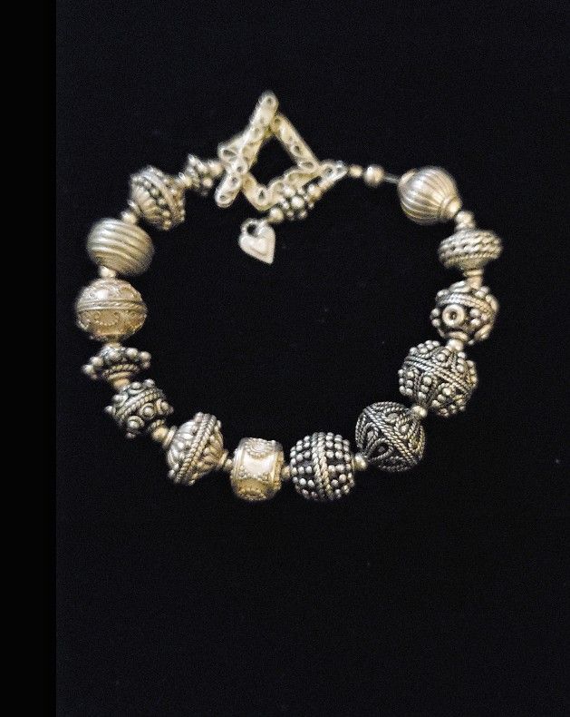 7.75" x 14.5mm Handcrafted Beaded Solid Sterling Silver Bracelet. Thailand MINT!