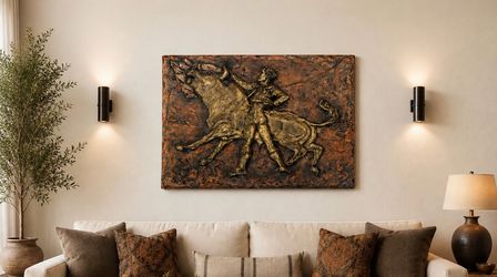 Rare Vintage Mid Century Brutalist 3D Wall Relief Sculpture by J. Segura – Matador & Bull