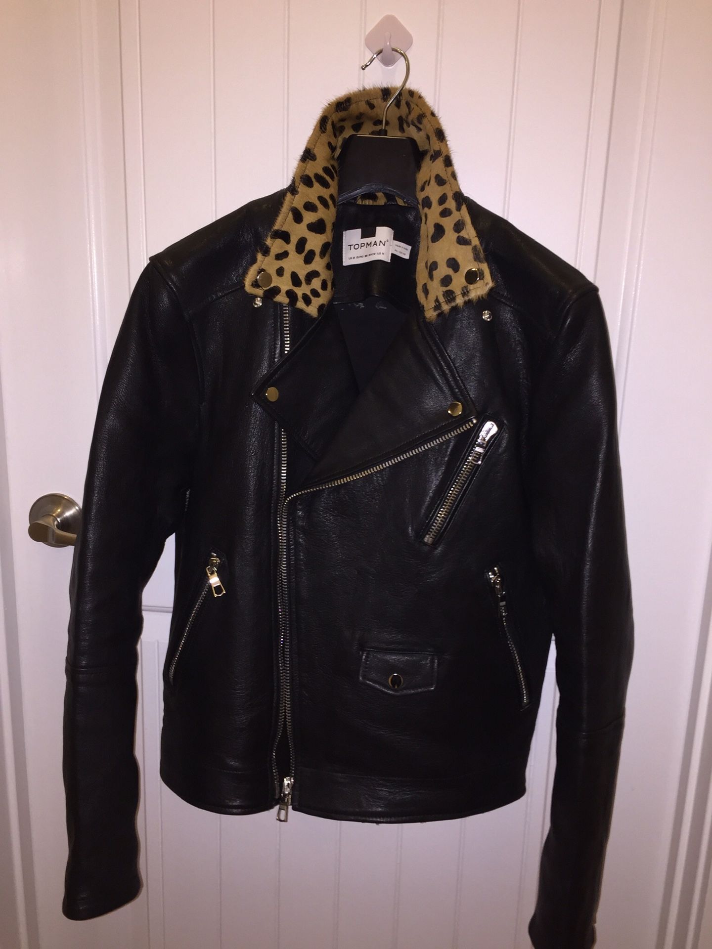 Leather biker jacket topman sale