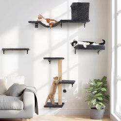 FUKUMARU Cat Wall Shelves, Stable & Safe 4 in 1 Cat Furniture Set, Wooden Climbing Wall with Scratching