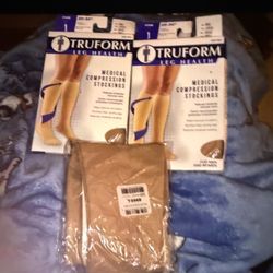 Compression Socks Truform 20-30 Large #8865 Below Knee Compression Stockings, 3 Pair New Closed Toe, Beige