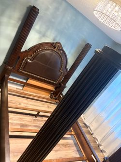 Four Poster Bed Frame Dark Wood & Dresser w/Mirror