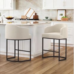 2X Linen Color 27” Fabric Barstools 