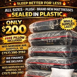 ALL SIZES • PLUSH • $200 BRAND NEW MATTRESSES 💥 SEALED IN PLASTIC 💥