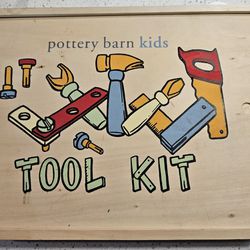 Pottery Barn Kids Wooden Tool Box + Tools New