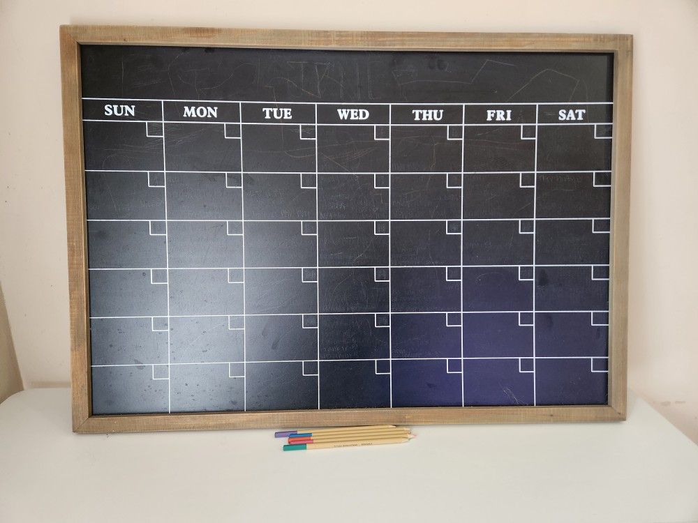 Chalkboard calendar 31 x 21.5 with chalk pencils