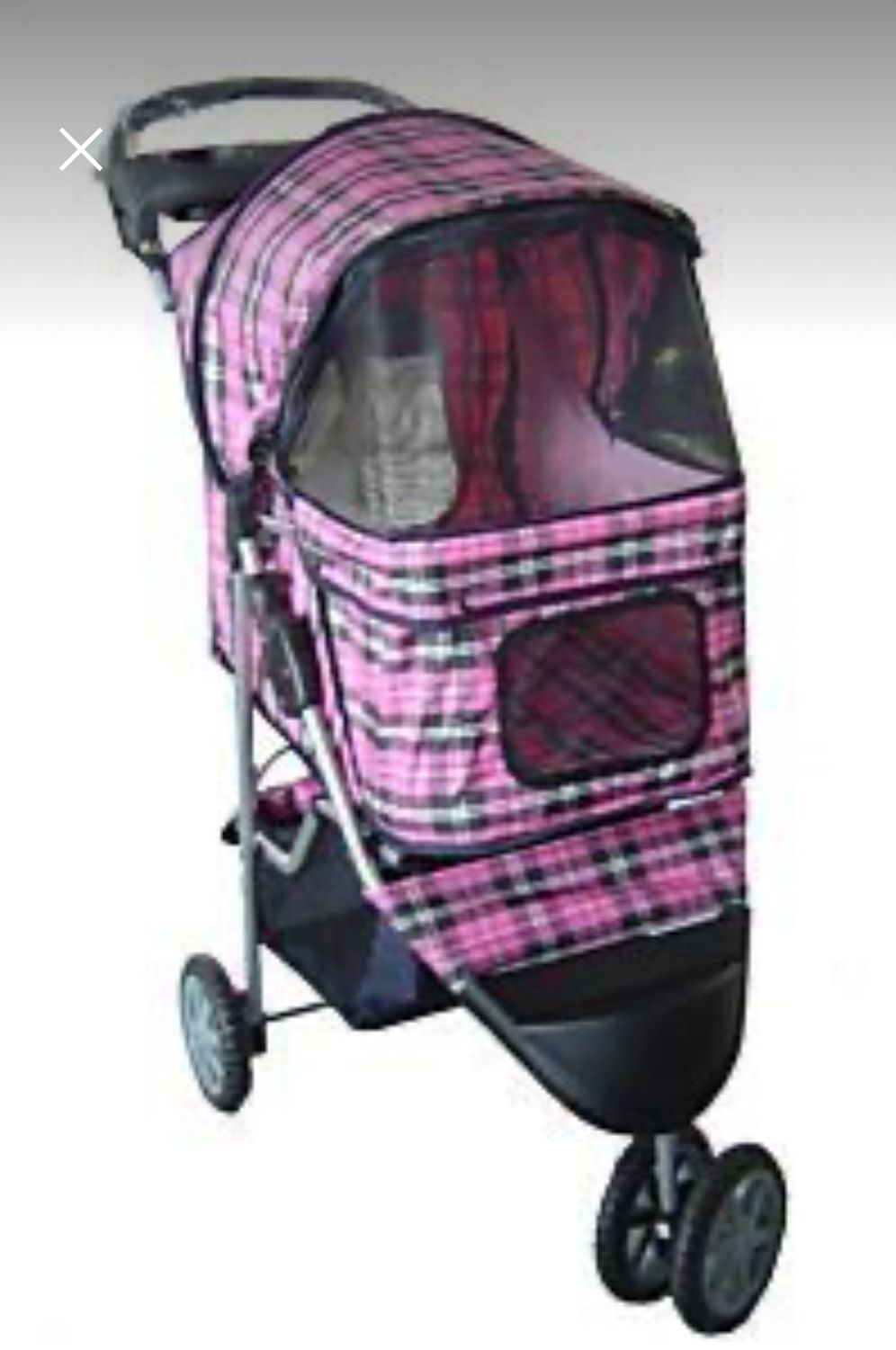 Pink And black Plaid dog stroller