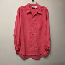 Chico’s Design 100% polyester salmon long sleeve button down shirt… Size 2 = Large/12