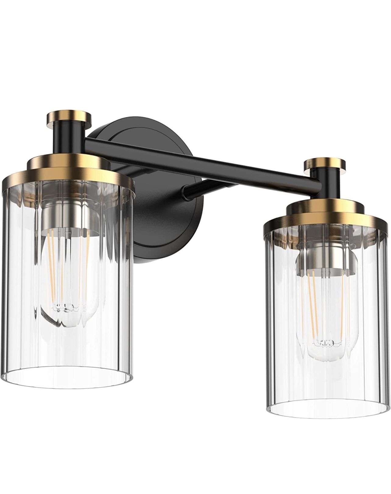 Bathroom Lighting Fixtures Black and Gold Bathroom Vanity Light with Cylindrical Clear Stripes Glass Lampshade E26 Socket Base Bathroom Lighting Fixtu