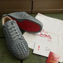 Christian Louboutin Grey Suede Red Bottom Designer Sneakers 
