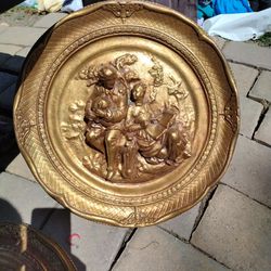 Pair Of Golden Antique Plaques Victorian And Woman Plaster