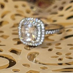 925 Silver CZ Cushion Cut Ring SZ 8