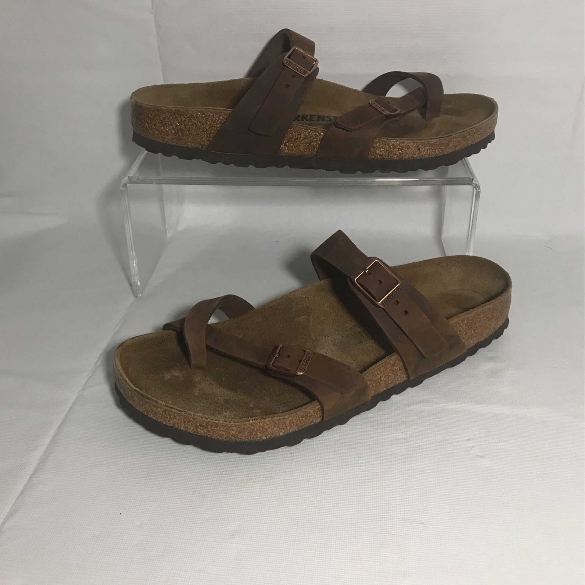 Birkenstock Mayari Habana Brown Oiled Leather Toe-Loop Slide Sandals W9 M7