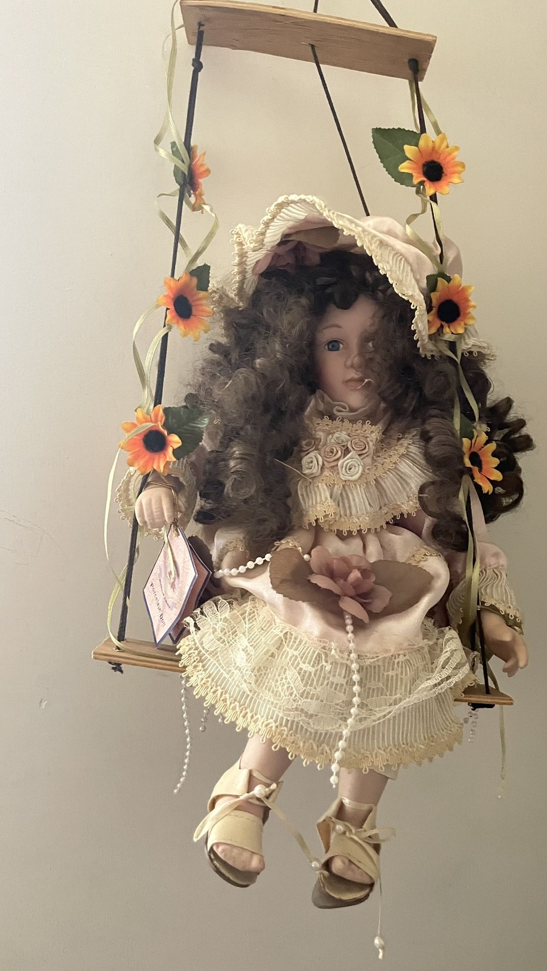 Porcelain Sunflower Hanging Doll