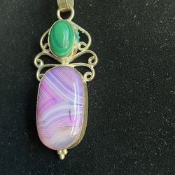 Rare Agathe /Malakite Natural Stone Pendant 