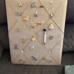 Vintage Pins On Burlap Board