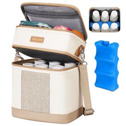 Mancro Breastmilk Cooler Bag with Ice Pack, Double Layer Insulated Baby Bottles Bag Fits 6 Bottles Up to 9 Ounces, Portable Breast Pump Cooler Travel 