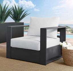 (2) NEW Modern Pair Outdoor Chairs White Grey Black Modway Tahoe Patio Powder-Coated Aluminum