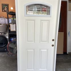 New Entry Door 36” Wide Fiberglass Nice Top Glass Prehung 