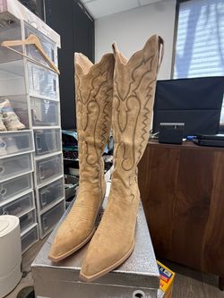 wetkiss Knee High Cowboy Boots - Suede Apricot (US9)