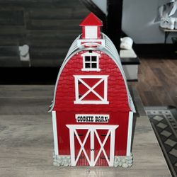 Red Cookie Barn Cookie Jar Plays Green Acres Theme Song Works & Sound Great #705