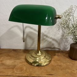 Vintage Green Glass Banker’s Lamp Brass Desk Lamp With Pull Chain 