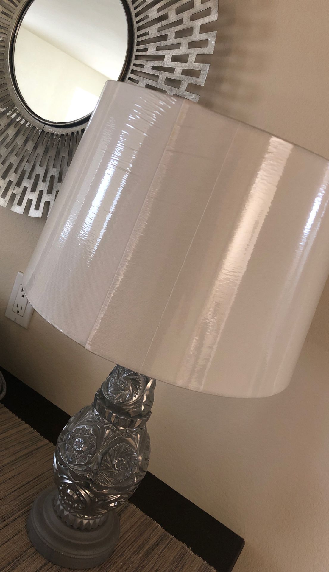 Silver lamp with brand new shade