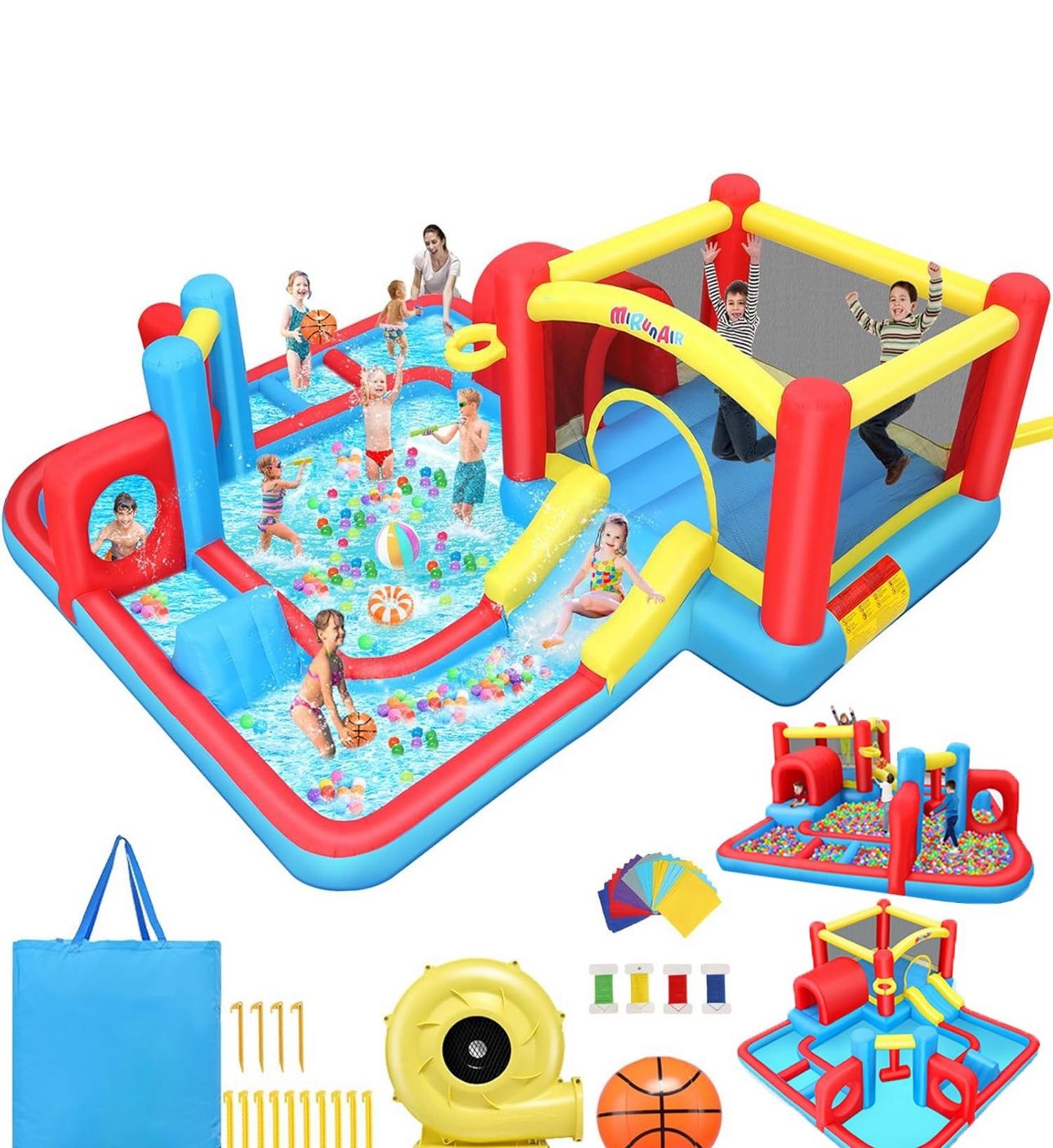 AKEYDIY Inflatable Bounce House Water Slide, Adventure A-Maze Waterslide,Obstacle Bounce House w/Slide for Racing Fun, Climbing, Jumping Castle House,