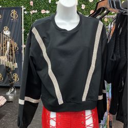 Black Crystal Crop Sweatshirt