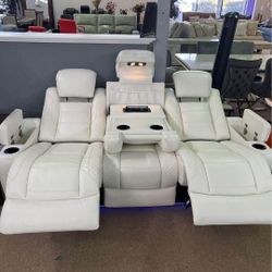PARTY TIME POWER RECLINING WHITE SOFA