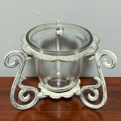 Vintage Iron And Glass Decorative Votive Candle Holder Accent Decor
