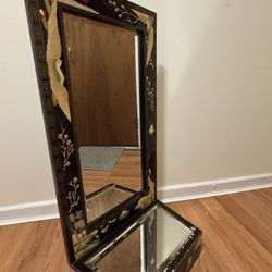 Vintage 1970 Franklin Mint Chinoiserie Wall Mirror Crane Bird Certified Handmade