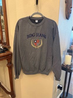 BDG Jeans Gray Crewneck Oversized Sweatshirt with Crest Embroidery Size Small