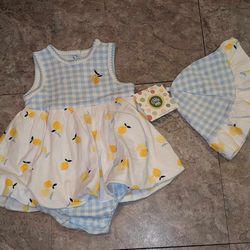 Little me baby  girl dress and sun hat set new