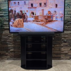 Black TV Stand Entertainment Center with Adjustable Shelves