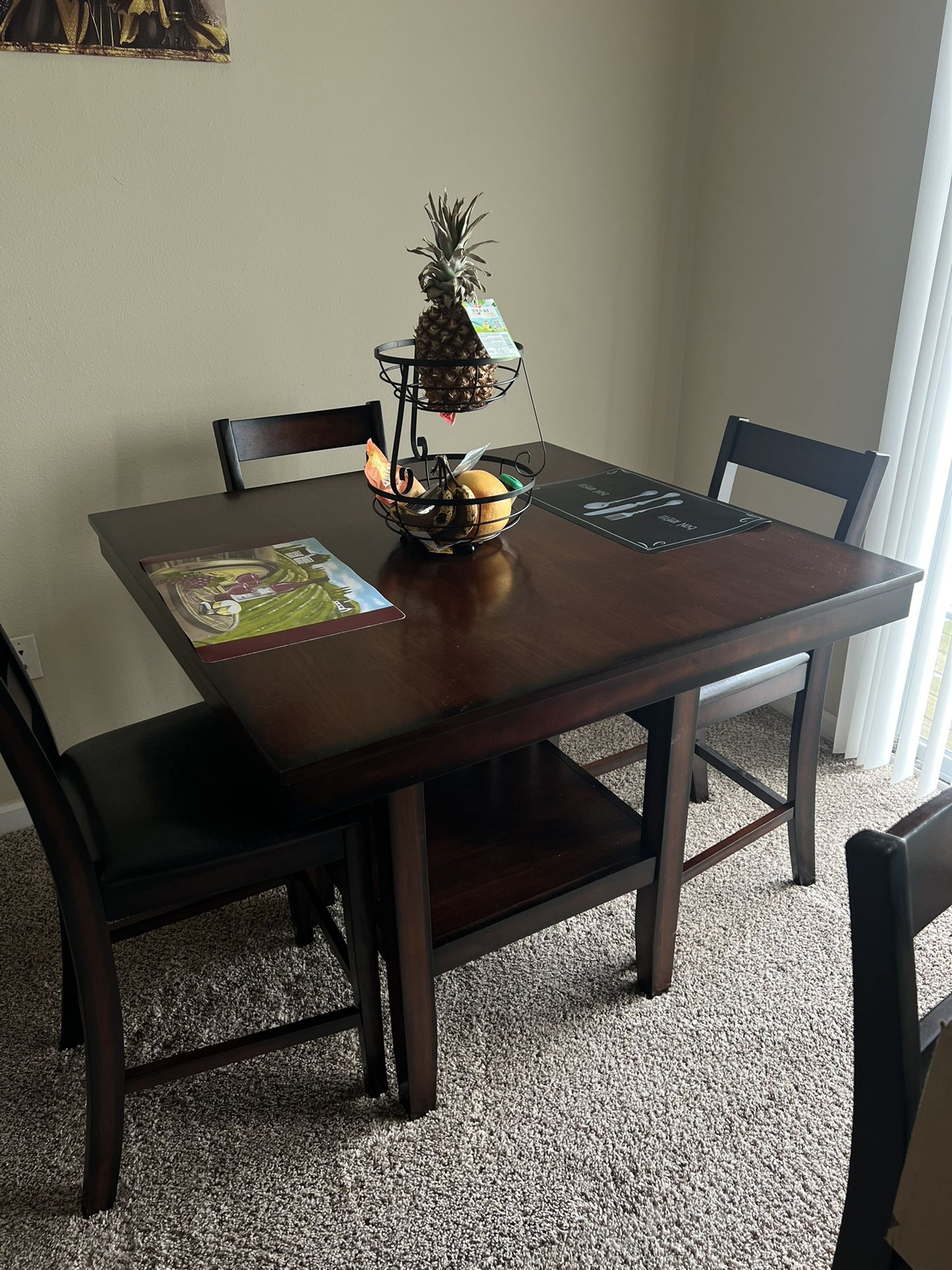 (Real Rosewood) Wooden Dining Table W/ 4 Chairs 