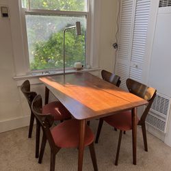 Wood Dining Table and Upholstered Chairs 