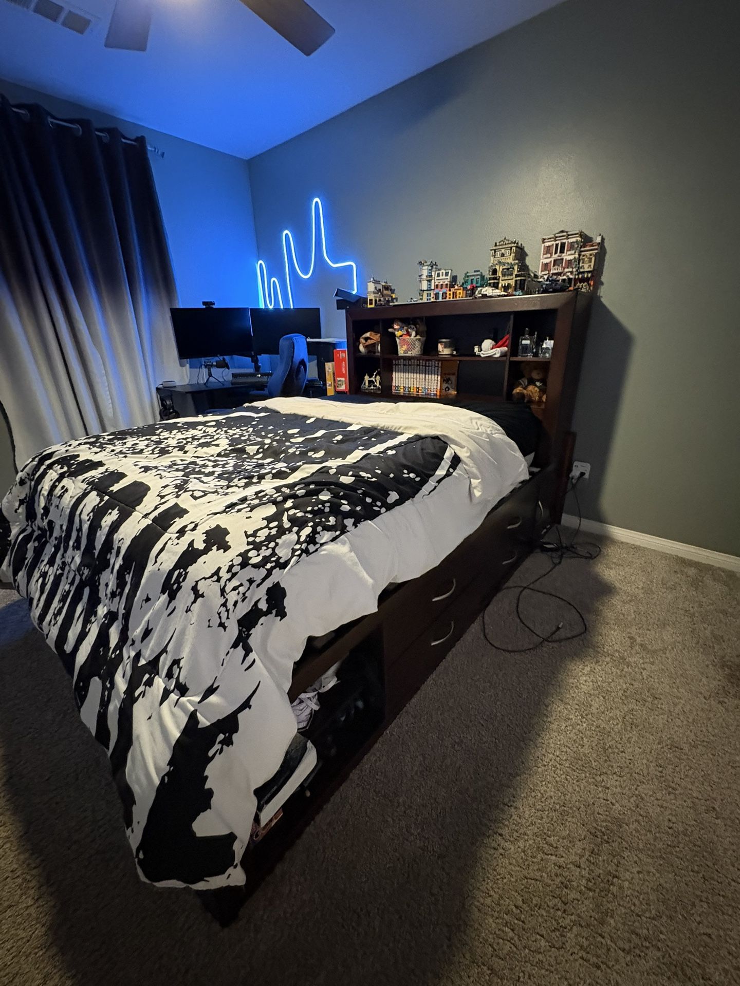 Wooden Bed Frame with Storage and Headboard - SIZE FULL‼️