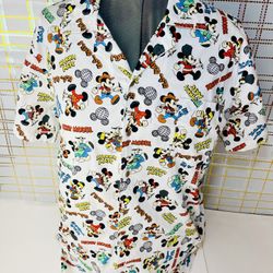 Disney Mickey Mouse Around the World Woven Button-Up Size XL